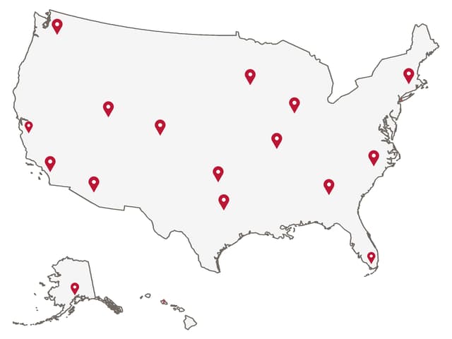 US Reach: a map with location pins in the FoodSafetyJobs brand colors.